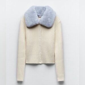 Zara Cream Cardigan with Faux Fur Collar XL